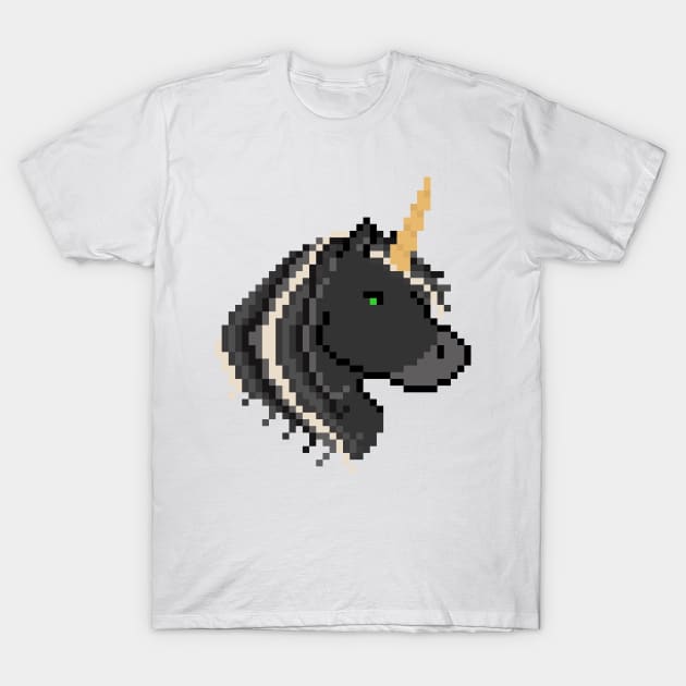 Pixel Black Unicorn T-Shirt by gkillerb